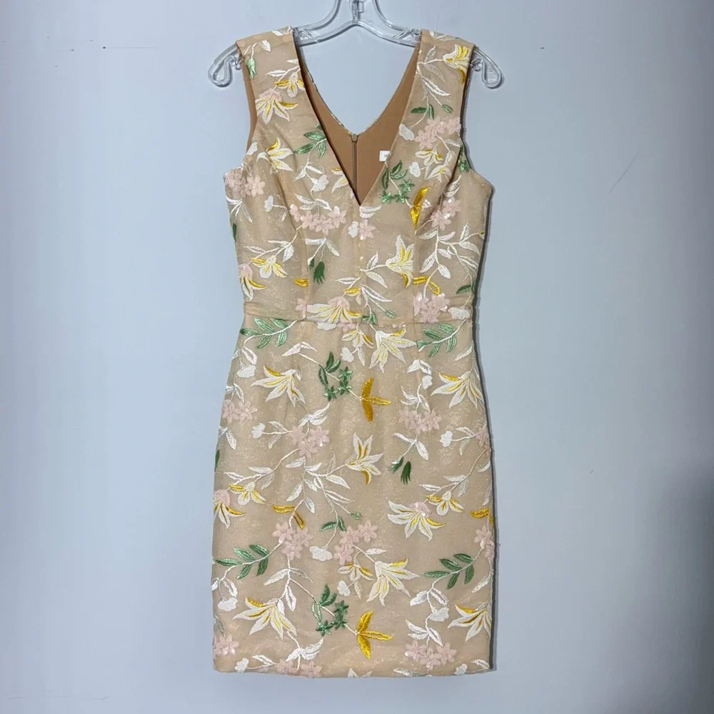 Dress the Population Embroidered Floral Sequin Sheath Mini Dress V-Neck Size M - Picture 5 of 16